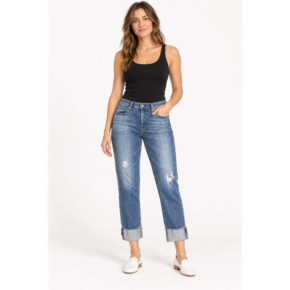 AG Adriano Goldschmied The Stevie Cuff Slim Straight Distressed Jeans Size 31